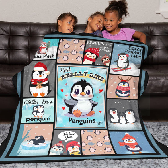 Penguin Blanket Fleece Throw Blanket Super Soft Warm Gifts for Baby Girls Boys Kids Mom Grandma Room Decor
