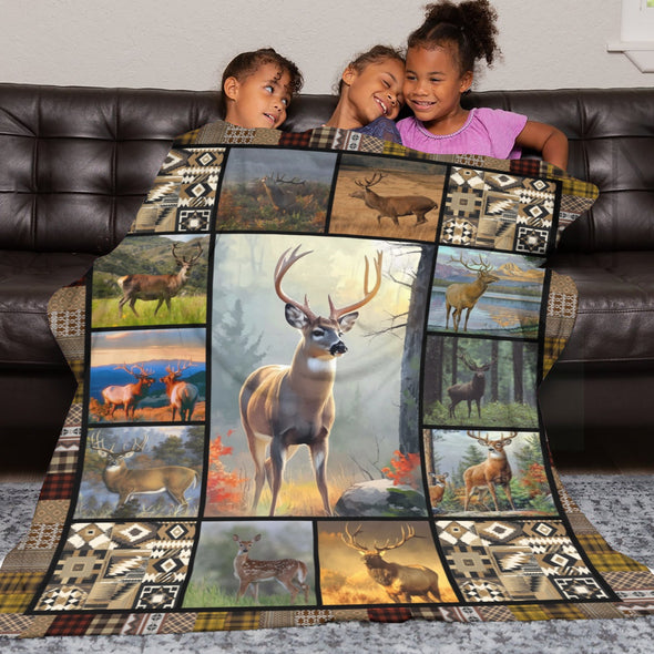 Deer Pattern Blanket Fleece Throw Blanket Super Soft Warm Gifts for Baby Girls Boys Kids Mom Grandma Room Decor