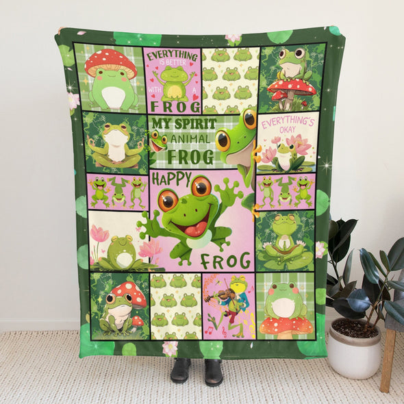 Frog Pattern Blanket Fleece Throw Blanket Super Soft Warm Gifts for Baby Girls Boys Kids Mom Grandma Room Decor
