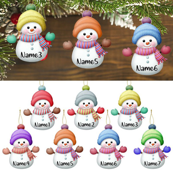 Custom Snowman Ornaments with Name 7Pcs Personalized Christmas Ornaments Family Xmas Tree Hanging Gift - 3.15"（8cm）