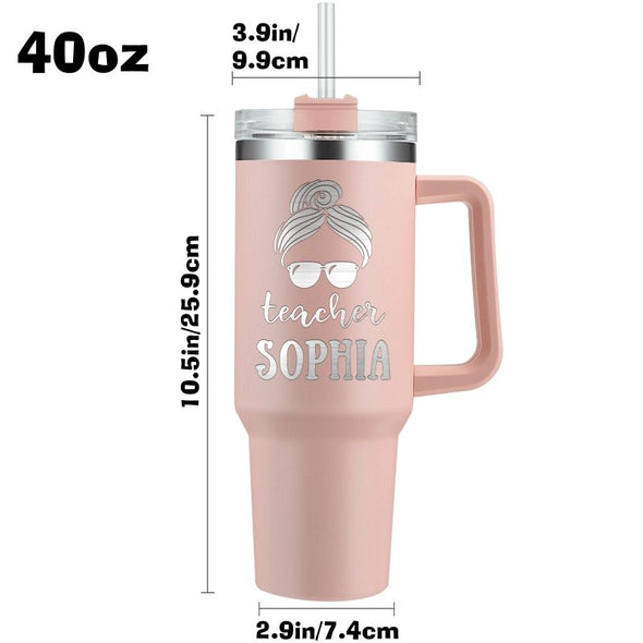 Personalized 40oz Tumbler with Handle and Straw, Custom Engraved Names Insulated Stainless Steel Travel Cup