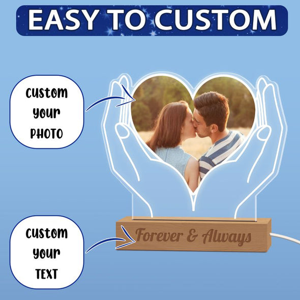 Personalized Heart Night Light, Custom Acrylic Lamp with Photo & Text for Mother's Day, Anniversaries