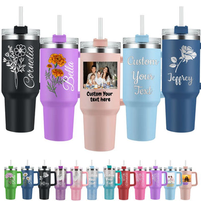 Personalized 40oz Tumbler with Handle and Straw, Custom Print Photo/Text Insulated Stainless Steel Travel Cup
