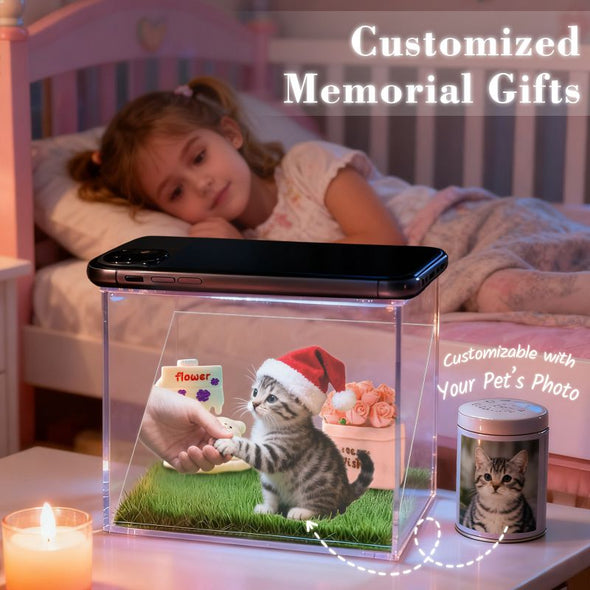 Personalized Dog Memorial Gifts 3D Projection Pet Holographic Digital House Custom with Name Dates for Cat Dog Lovers Desktop Ornaments Decor