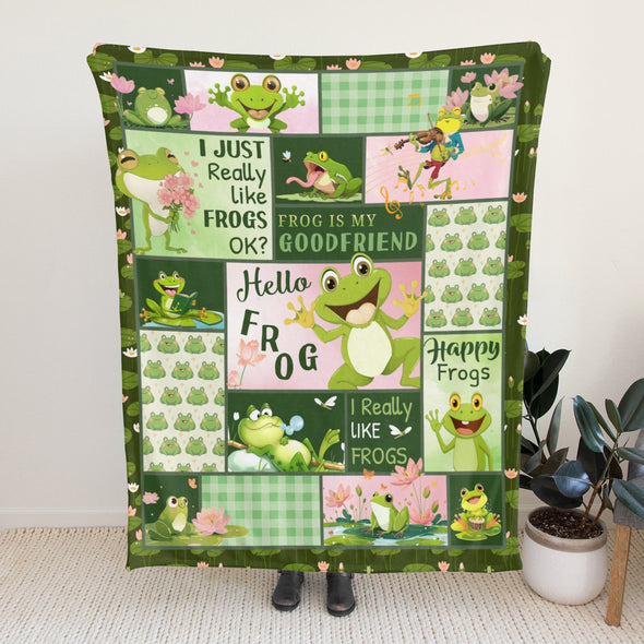 Frog Pattern Blanket Fleece Throw Blanket Super Soft Warm Gifts for Baby Girls Boys Kids Mom Grandma Room Decor