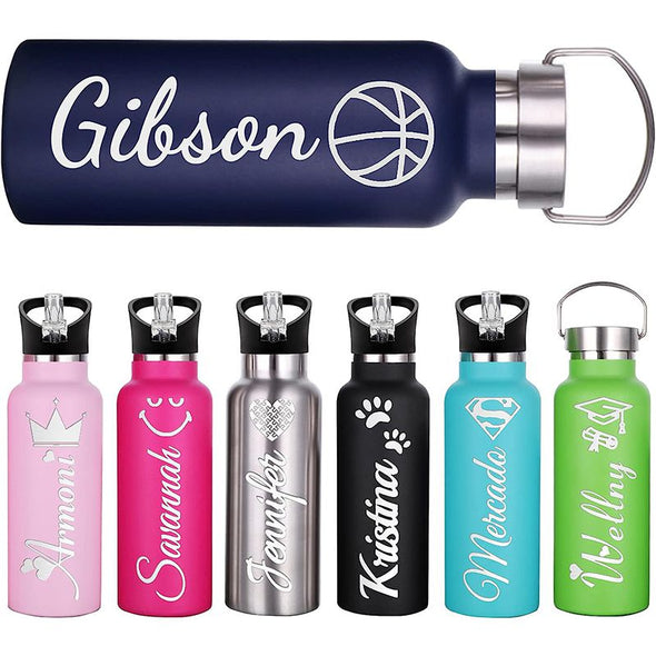 Personalized Water Bottles 12oz/26oz Bulk, Custom Sports Insulated Stainless Steel Bottle Engraved Logo Name for School Kids Adult