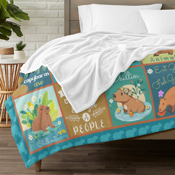 Capybara Pattern Blanket Fleece Throw Blanket Super Soft Warm Gifts for Baby Girls Boys Kids Mom Grandma Room Decor