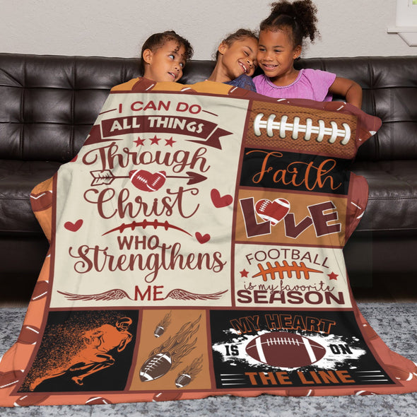 Football Pattern Blanket Fleece Throw Blanket Super Soft Warm Gifts for Baby Girls Boys Kids Mom Grandma Room Decor