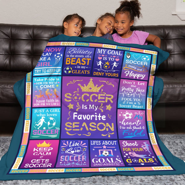 Soccer Blanket, Soccer Sports Themed Throw, Soft Nap Throw Blanket for Home Boys Girls Women Men Soccer Lovers Gifts