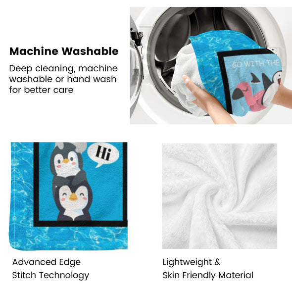 Penguin Blanket Fleece Throw Blanket Super Soft Warm Gifts for Baby Girls Boys Kids Mom Grandma Room Decor