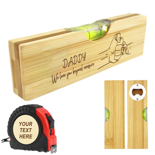 Father Day Gift Personalized Bamboo Spirit Level Bottle Opener Custom Engraved Tape Measure for Dad Husband Grandad