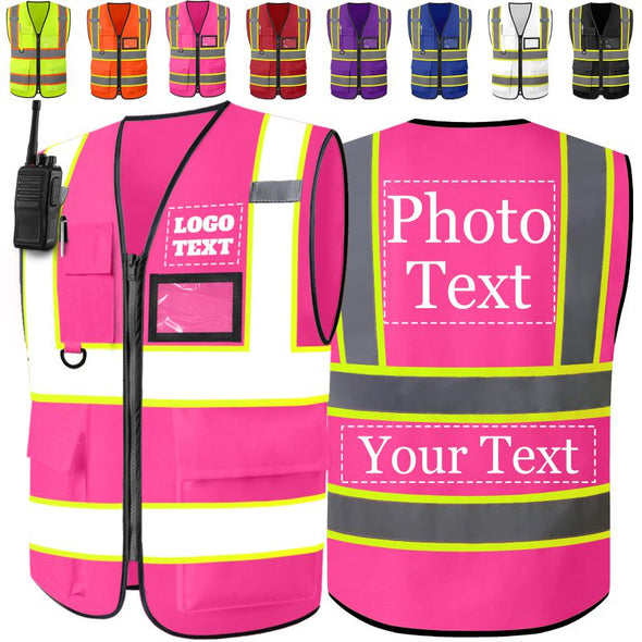 Custom Safety Vest Two Tone High Visibility Reflective Vests Bulk with Pockets Zipper Personalized Logo Text for Women Men