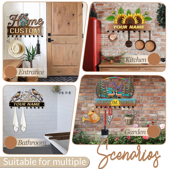 Personalized Metal Key Holder Custom Family Name Rack Hooks for Wall Mount Home Living Room Kitchen Decor Housewarming Wedding Gift