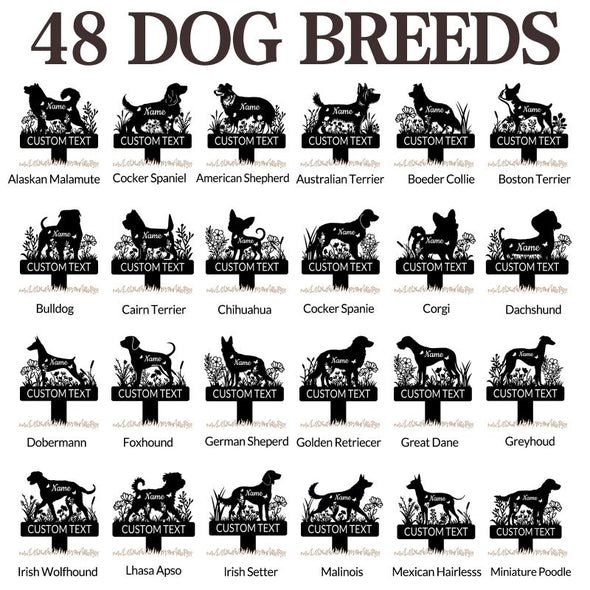 Custom Metal Pet Grave Markers Personalized Dog Breed Memorial Stake Tombstone for Garden Yard Graveside Pet Loss Gifts