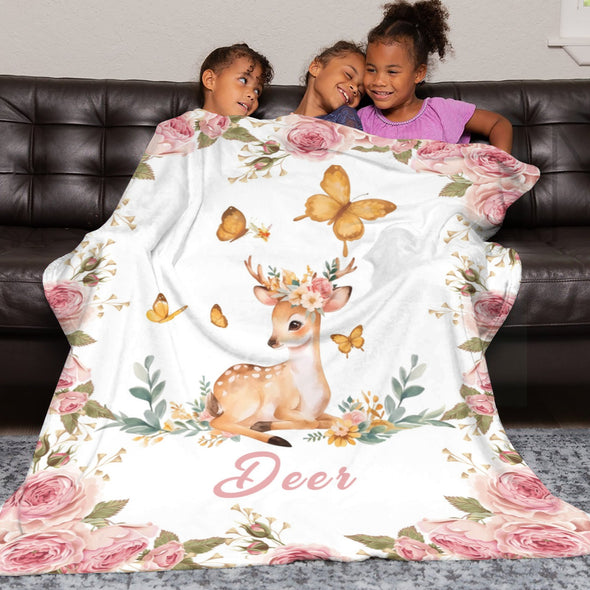 Deer Pattern Blanket Fleece Throw Blanket Super Soft Warm Gifts for Baby Girls Boys Kids Mom Grandma Room Decor