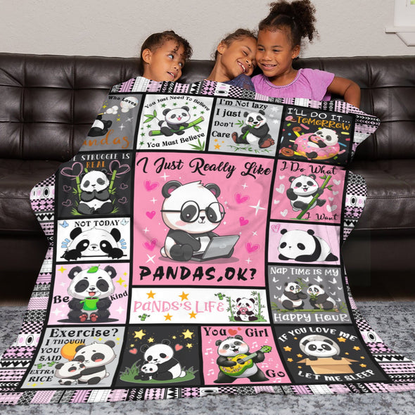 Panda Pattern Blanket Fleece Throw Blanket Super Soft Warm Gifts for Baby Girls Boys Kids Mom Grandma Room Decor