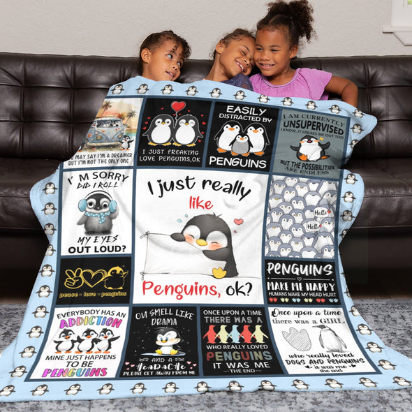 Penguin Blanket Fleece Throw Blanket Super Soft Warm Gifts for Baby Girls Boys Kids Mom Grandma Room Decor