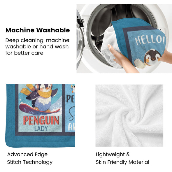 Penguin Blanket Fleece Throw Blanket Super Soft Warm Gifts for Baby Girls Boys Kids Mom Grandma Room Decor