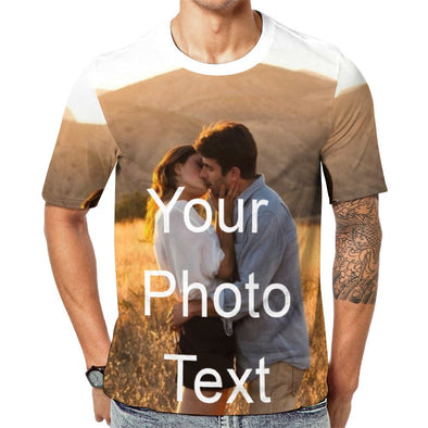 Custom T Shirt with Photo, Personalized Face Short Sleeve for Men Valentine's Father's Day Gifts