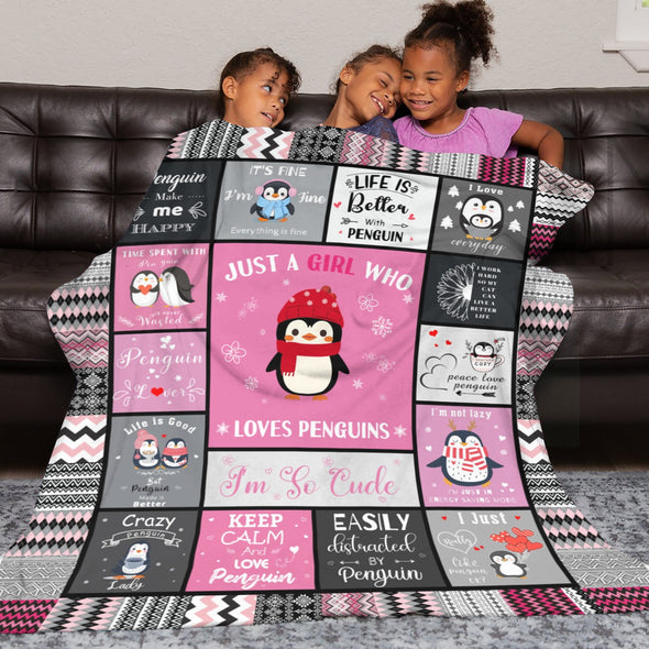 Penguin Blanket Fleece Throw Blanket Super Soft Warm Gifts for Baby Girls Boys Kids Mom Grandma Room Decor
