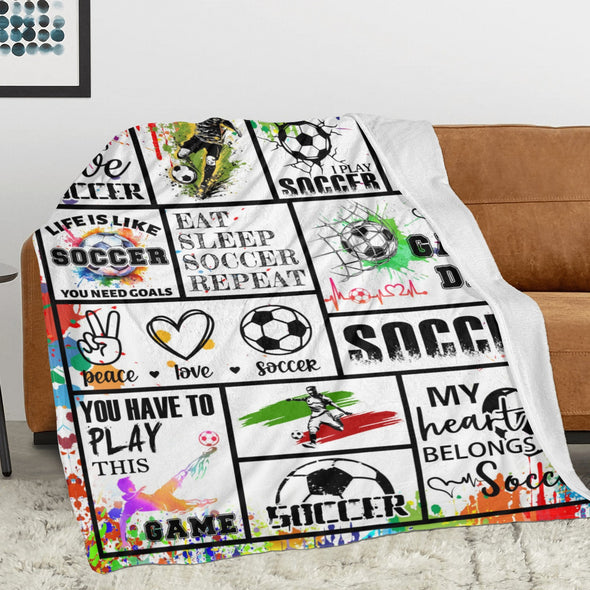 Soccer Blanket, Soccer Sports Themed Throw, Soft Nap Throw Blanket for Home Boys Girls Women Men Soccer Lovers Gifts