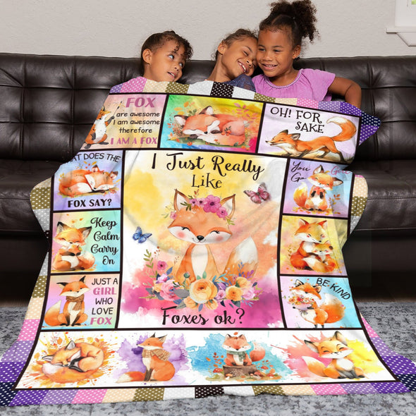 Fox Pattern Blanket Fleece Throw Blanket Super Soft Warm Gifts for Baby Girls Boys Kids Mom Grandma Room Decor