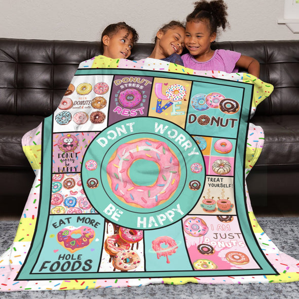Donut Pattern Blanket Fleece Throw Blanket Super Soft Warm Gifts for Baby Girls Boys Kids Mom Grandma Room Decor