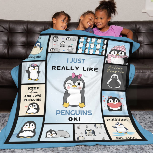 Penguin Blanket Fleece Throw Blanket Super Soft Warm Gifts for Baby Girls Boys Kids Mom Grandma Room Decor