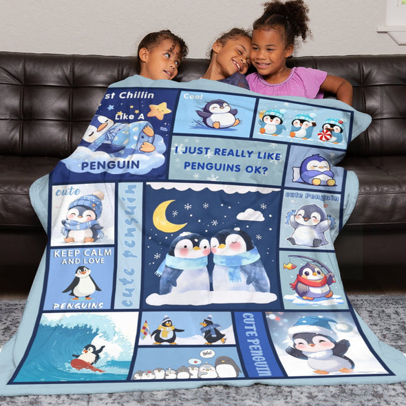 Penguin Blanket Fleece Throw Blanket Super Soft Warm Gifts for Baby Girls Boys Kids Mom Grandma Room Decor