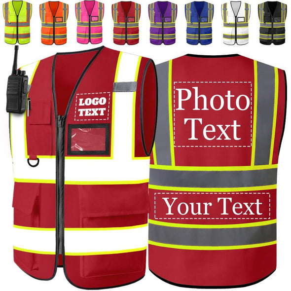 Custom Safety Vest Two Tone High Visibility Reflective Vests Bulk with Pockets Zipper Personalized Logo Text for Women Men