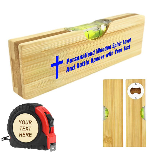 Father Day Gift Personalized Bamboo Spirit Level Bottle Opener Custom Engraved Tape Measure for Dad Husband Grandad