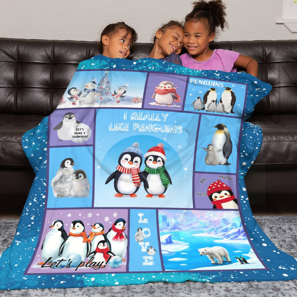 Penguin Blanket Fleece Throw Blanket Super Soft Warm Gifts for Baby Girls Boys Kids Mom Grandma Room Decor