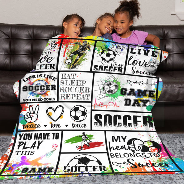 Soccer Blanket, Soccer Sports Themed Throw, Soft Nap Throw Blanket for Home Boys Girls Women Men Soccer Lovers Gifts
