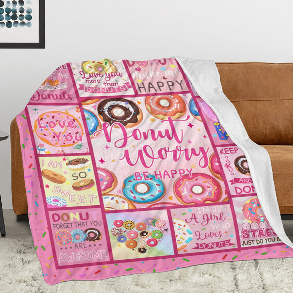 Donut Pattern Blanket Fleece Throw Blanket Super Soft Warm Gifts for Baby Girls Boys Kids Mom Grandma Room Decor