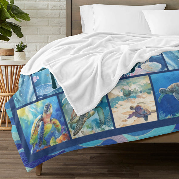 Turtle Pattern Blanket Fleece Throw Blanket Super Soft Warm Gifts for Baby Girls Boys Kids Mom Grandma Room Decor