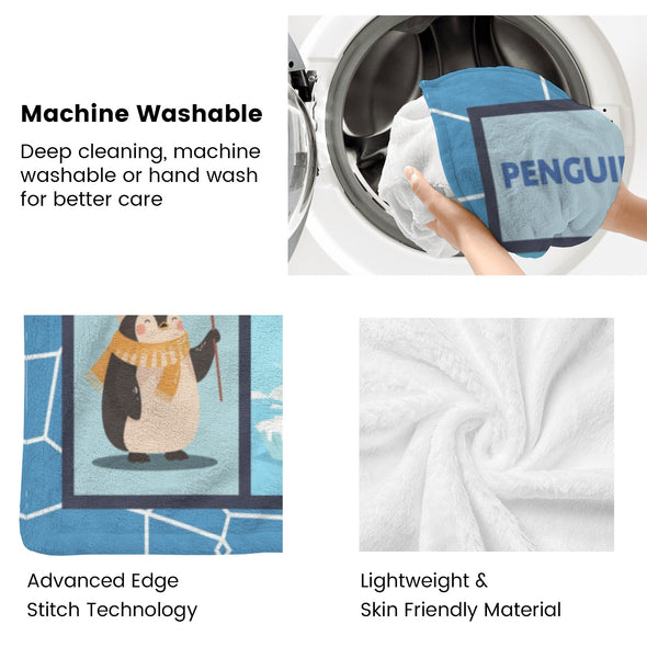 Penguin Blanket Fleece Throw Blanket Super Soft Warm Gifts for Baby Girls Boys Kids Mom Grandma Room Decor