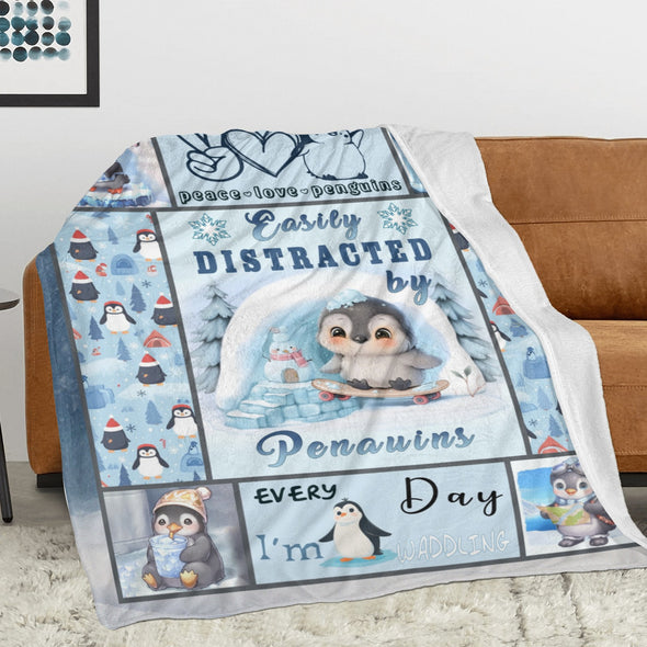 Penguin Blanket Fleece Throw Blanket Super Soft Warm Gifts for Baby Girls Boys Kids Mom Grandma Room Decor