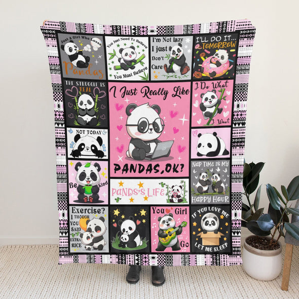 Panda Pattern Blanket Fleece Throw Blanket Super Soft Warm Gifts for Baby Girls Boys Kids Mom Grandma Room Decor