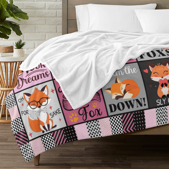 Fox Pattern Blanket Fleece Throw Blanket Super Soft Warm Gifts for Baby Girls Boys Kids Mom Grandma Room Decor