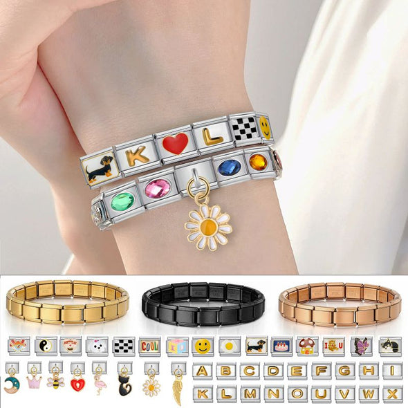 Custom Italian Charm Bracelet, Personalized Charms in 100+ Designs, Stainless Steel Adjustable Link Bracelet for Women/Men