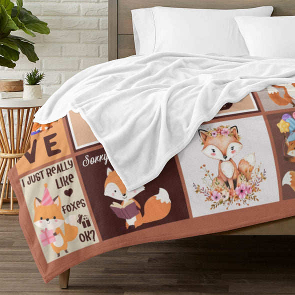 Fox Pattern Blanket Fleece Throw Blanket Super Soft Warm Gifts for Baby Girls Boys Kids Mom Grandma Room Decor