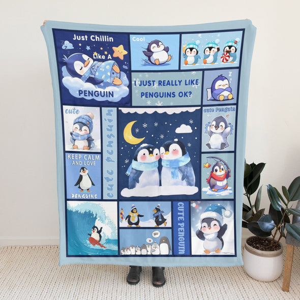 Penguin Blanket Fleece Throw Blanket Super Soft Warm Gifts for Baby Girls Boys Kids Mom Grandma Room Decor