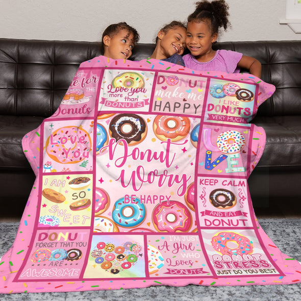 Donut Pattern Blanket Fleece Throw Blanket Super Soft Warm Gifts for Baby Girls Boys Kids Mom Grandma Room Decor