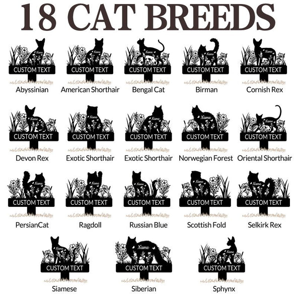 Custom Metal Pet Grave Markers Personalized Cat Breed Memorial Stake Tombstone for Garden Yard Graveside Pet Loss Gifts
