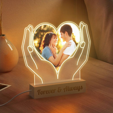 Personalized Heart Night Light, Custom Acrylic Lamp with Photo & Text for Mother's Day, Anniversaries