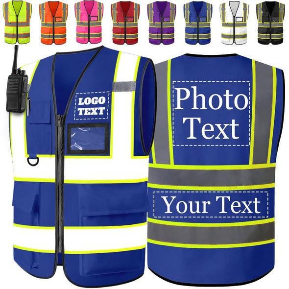 Custom Safety Vest Two Tone High Visibility Reflective Vests Bulk with Pockets Zipper Personalized Logo Text for Women Men