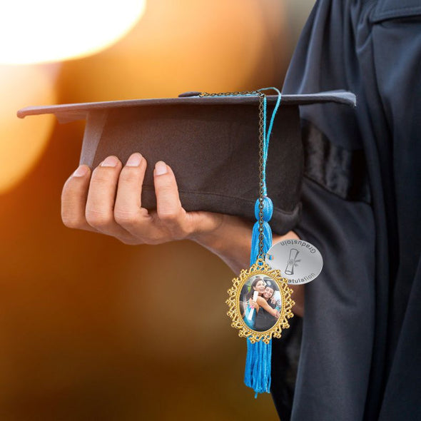 Graduation Tassel Charm Memorial Photo Personalized,  Custom Graduate Cap Charm with Picture Text