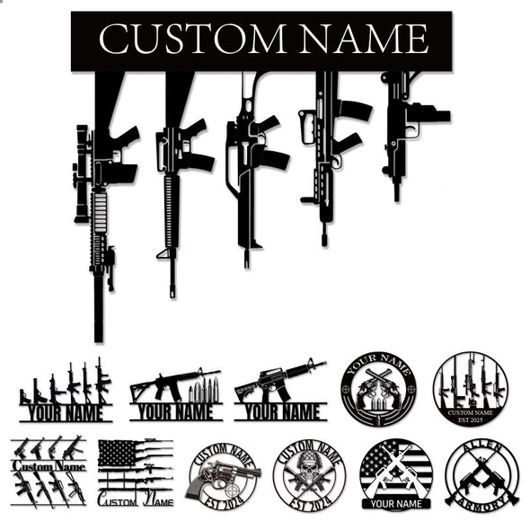 Custom Metal/Wood Gun Sign Customized Name Sign Personalized Wall Art Home Decor Gift for Him, Veteran