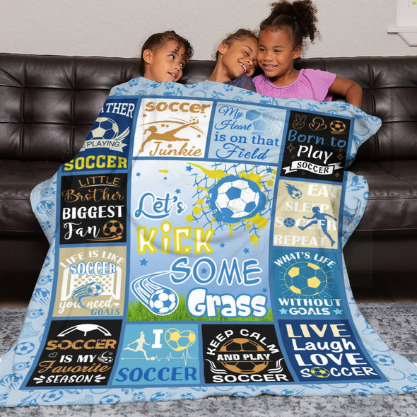 Soccer Blanket, Soccer Sports Themed Throw, Soft Nap Throw Blanket for Home Boys Girls Women Men Soccer Lovers Gifts