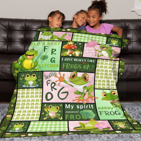 Frog Pattern Blanket Fleece Throw Blanket Super Soft Warm Gifts for Baby Girls Boys Kids Mom Grandma Room Decor
